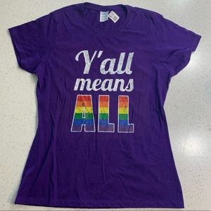 Y’all Means All pride purple rainbow tee